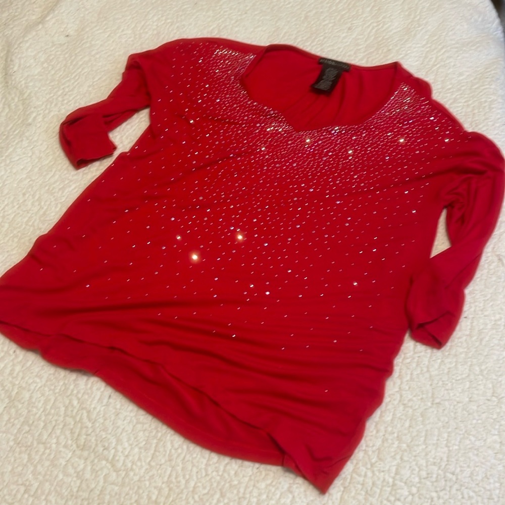 Design history, bedazzled V-neck quarter sleeve, Missy medium